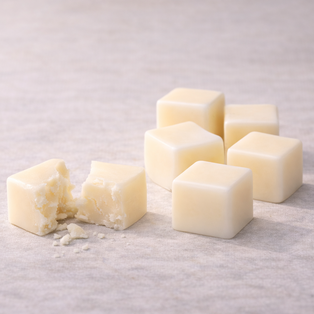 Six Gardenia Blancwax melt cubes made with KW Candle Lab's proprietary soy wax and beeswax blend.