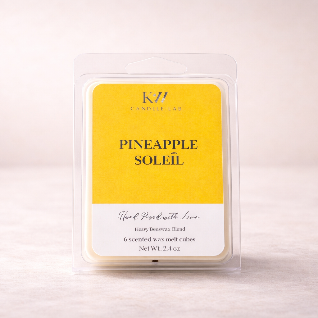 KW Candle Lab Pineapple Soleil luxury wax melts hand-poured in Las Vegas using a proprietary soy wax and beeswax blend.